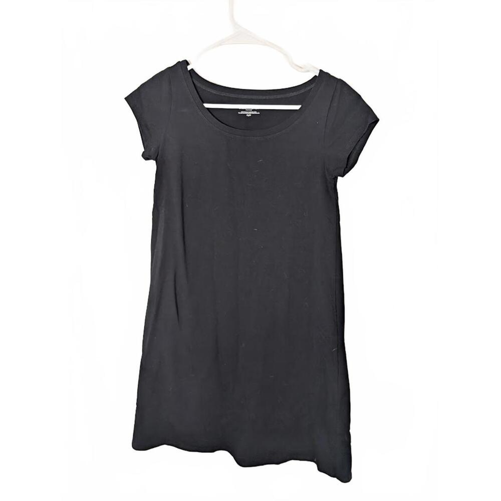 Eileen Fisher Organic Cotton Stretch Black T-Shirt Dress Petite Small Minimalist
